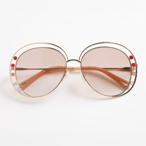 CHLOE Delilah Double Rimmed Gradient Sunglasses, Gold + Pink Frames - Picture 2 of 15